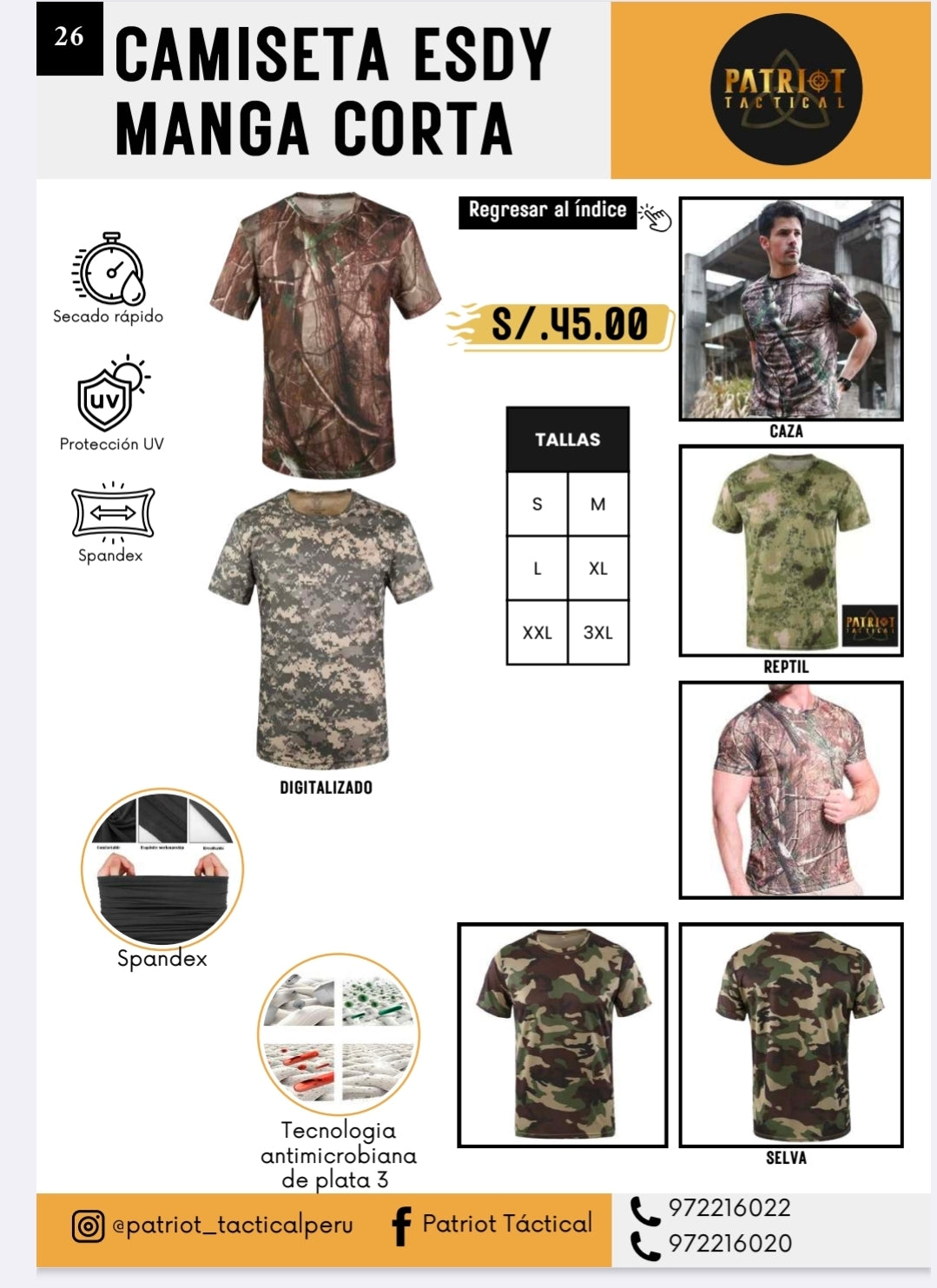 Camiseta Táctica ESDY Manga Corta de Secado Rápido con Protección UV