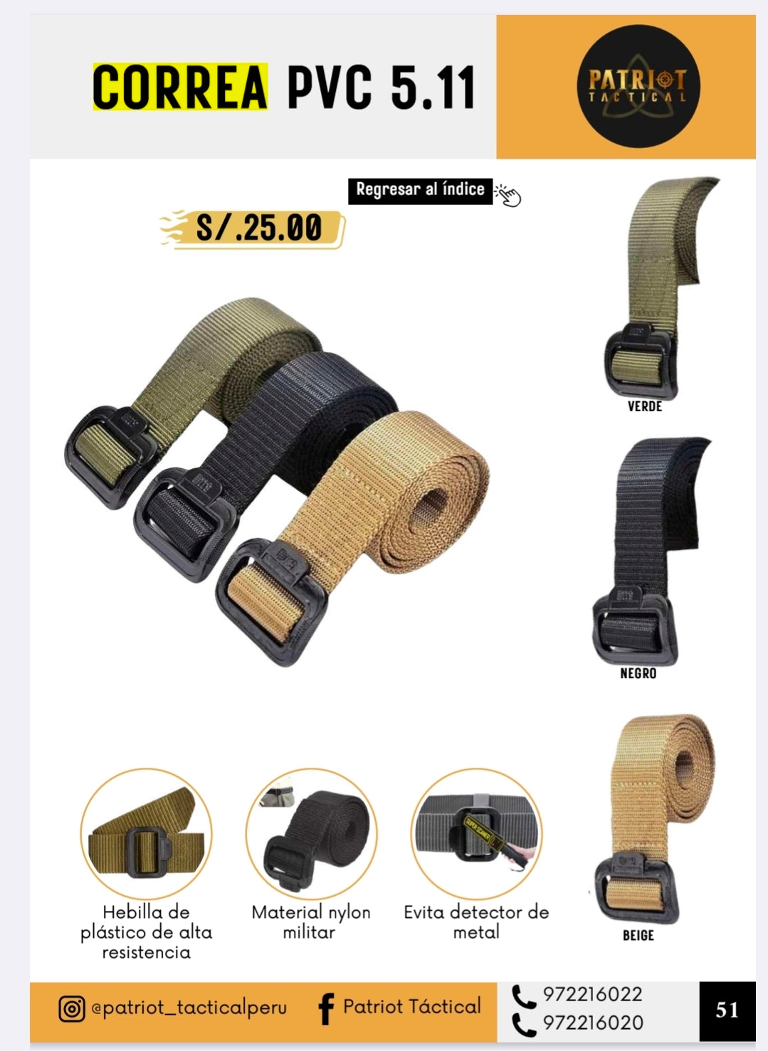 Correa táctica PVC nylon militar