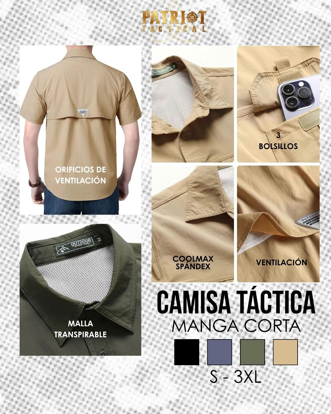 Camisa Táctica Spandex Manga Corta Multibolsillos